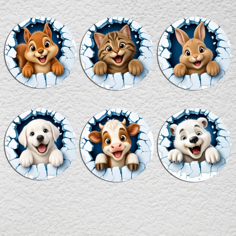 Animal Wall Sticker Set of 6  for Kids Room 3D Wall Decor ( MDF Bord )