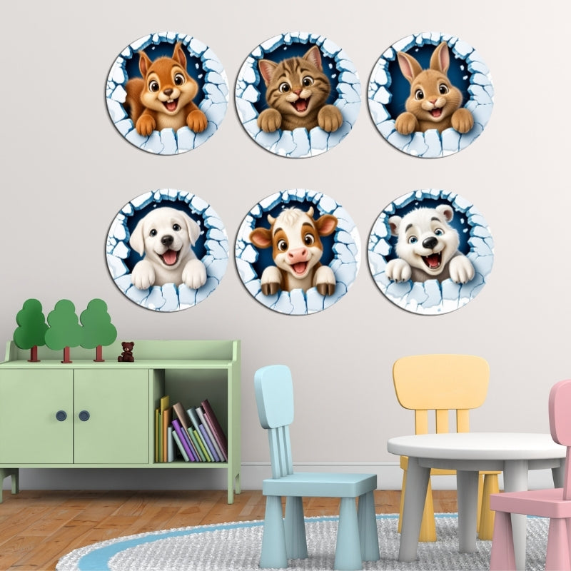 Animal Wall Sticker Set of 6  for Kids Room 3D Wall Decor ( MDF Bord )