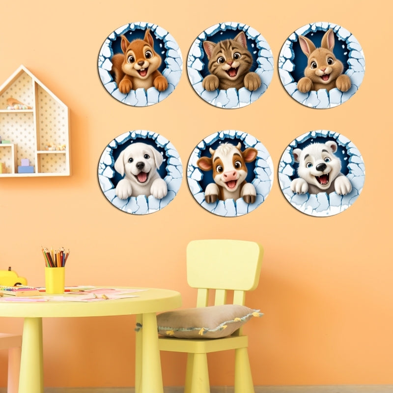 Animal Wall Sticker Set of 6  for Kids Room 3D Wall Decor ( MDF Bord )
