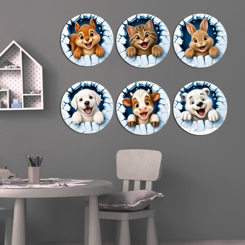 Animal Wall Sticker Set of 6  for Kids Room 3D Wall Decor ( MDF Bord )