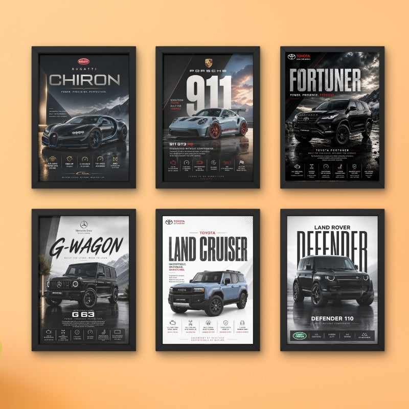Car Poster Wall Art Set of 6 Framed