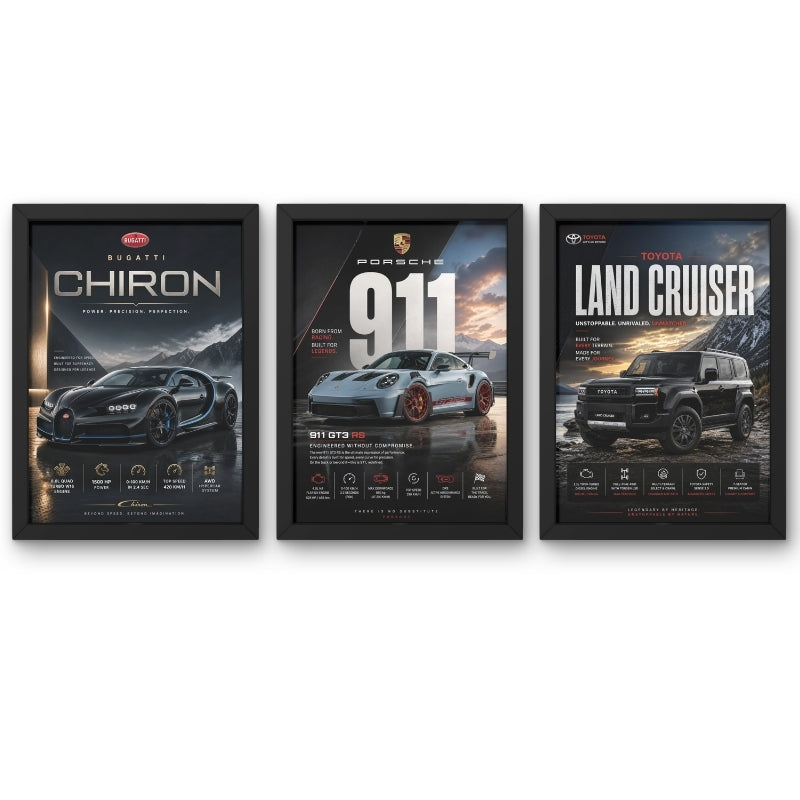 Car Legends Premium Framed Wall Art Set of 3