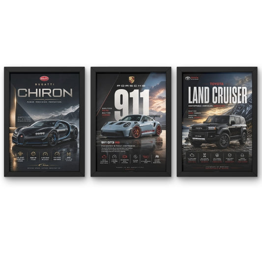 Car Legends Premium Framed Wall Art Set of 3