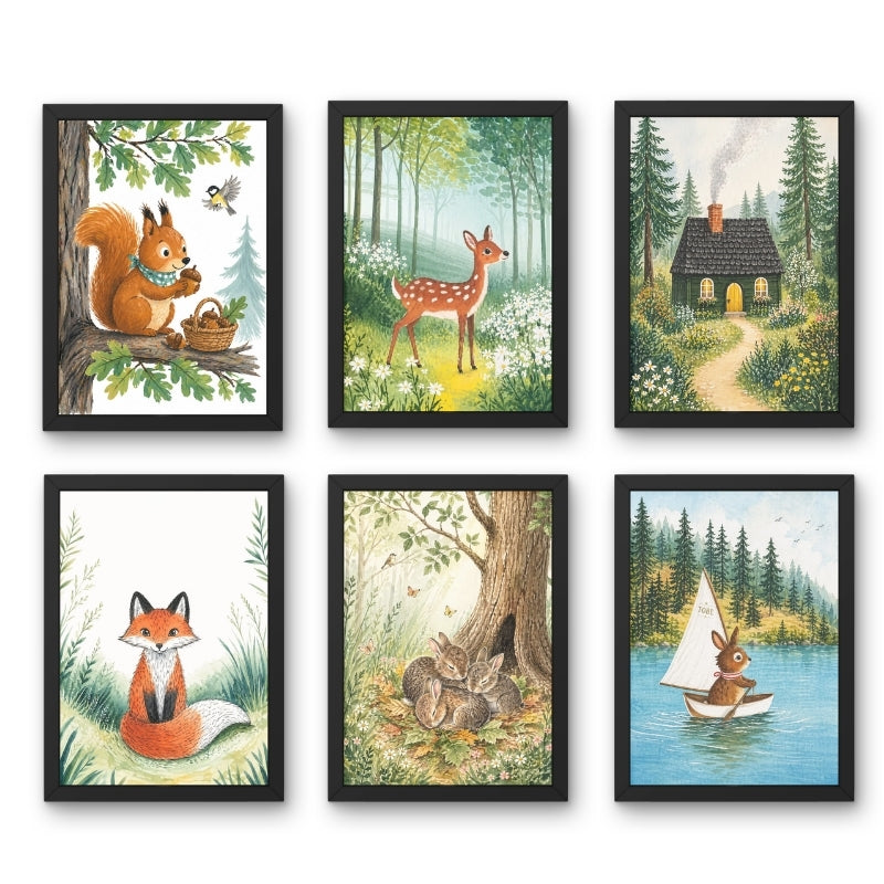 Woodland Animals Framed Wall Art Set 6