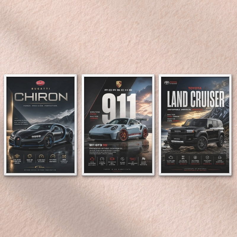 Car Legends Premium Framed Wall Art Set of 3