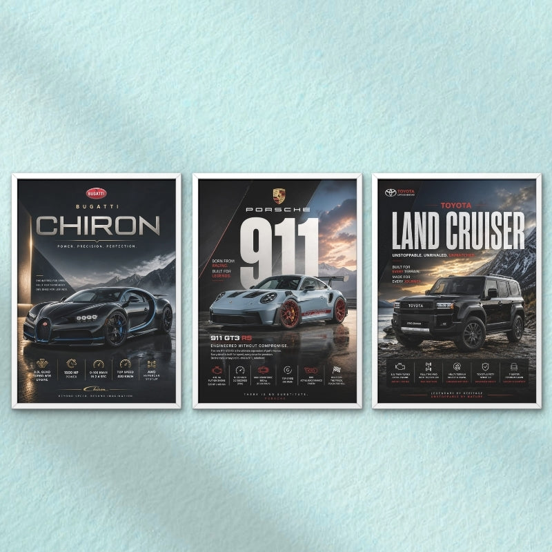 Car Legends Premium Framed Wall Art Set of 3