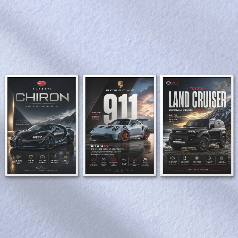 Car Legends Premium Framed Wall Art Set of 3