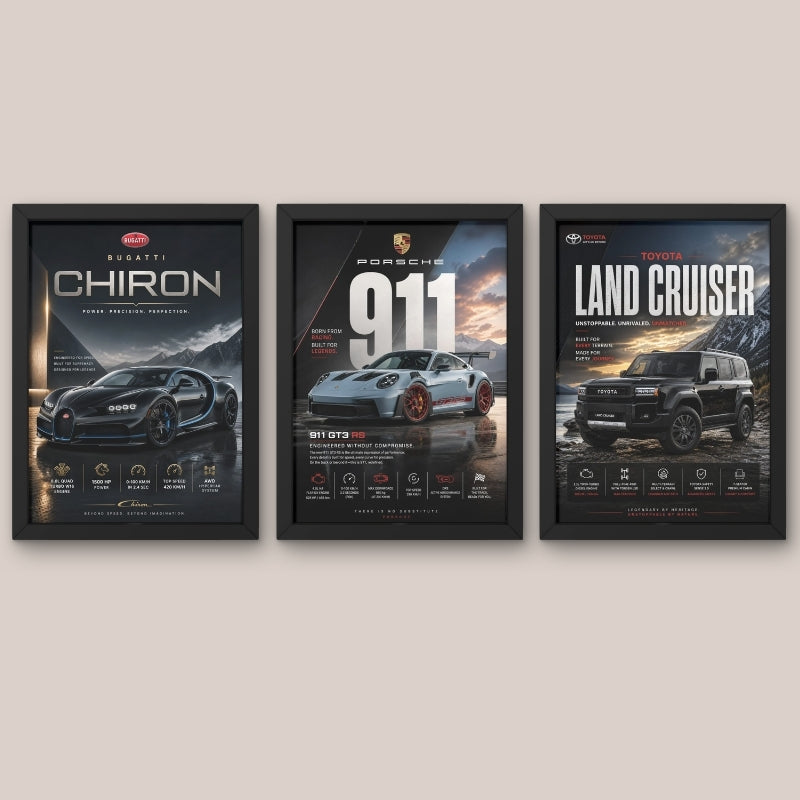 Car Legends Premium Framed Wall Art Set of 3