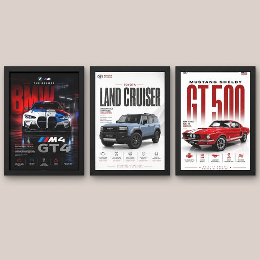 Car Poster Frame Set of 3 for