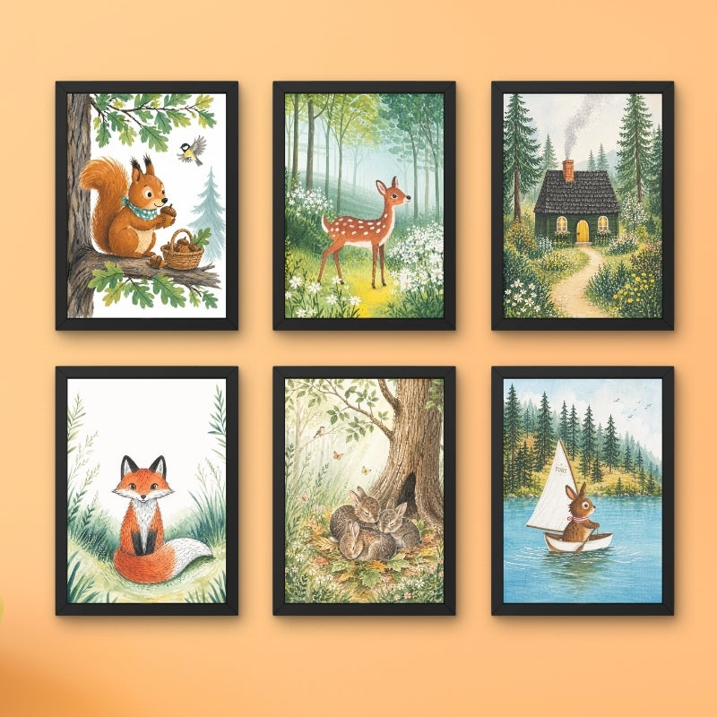 Woodland Animals Framed Wall Art Set 6