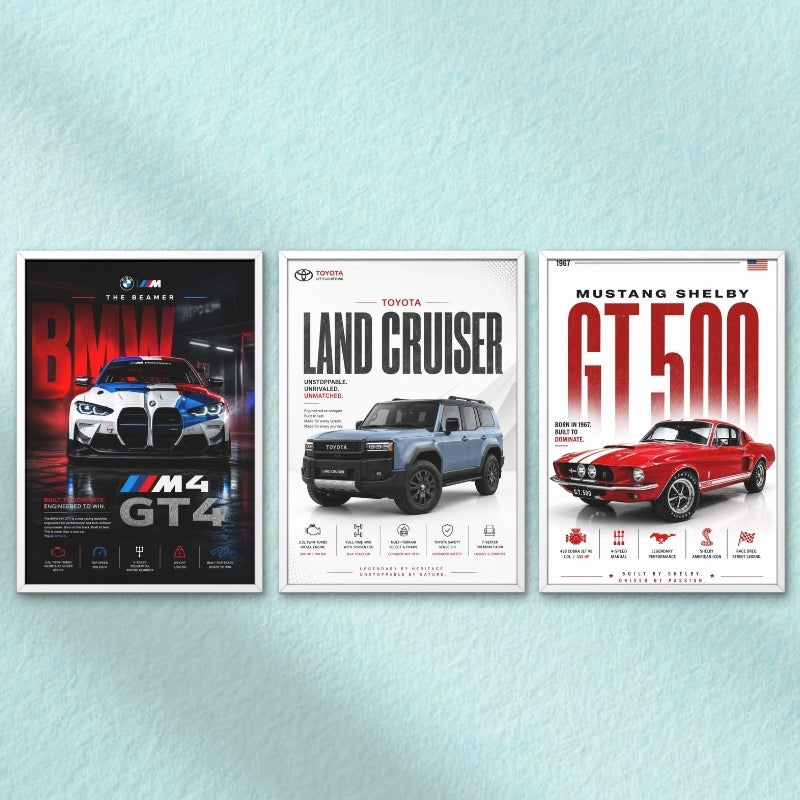 Car Poster Frame Set of 3 for