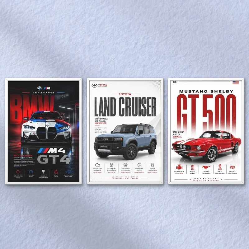 Car Poster Frame Set of 3 for