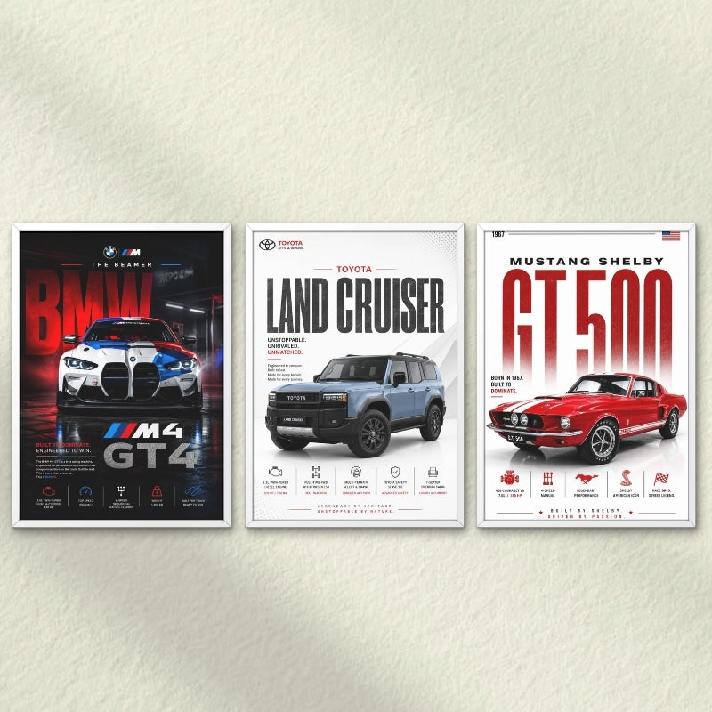 Car Poster Frame Set of 3 for