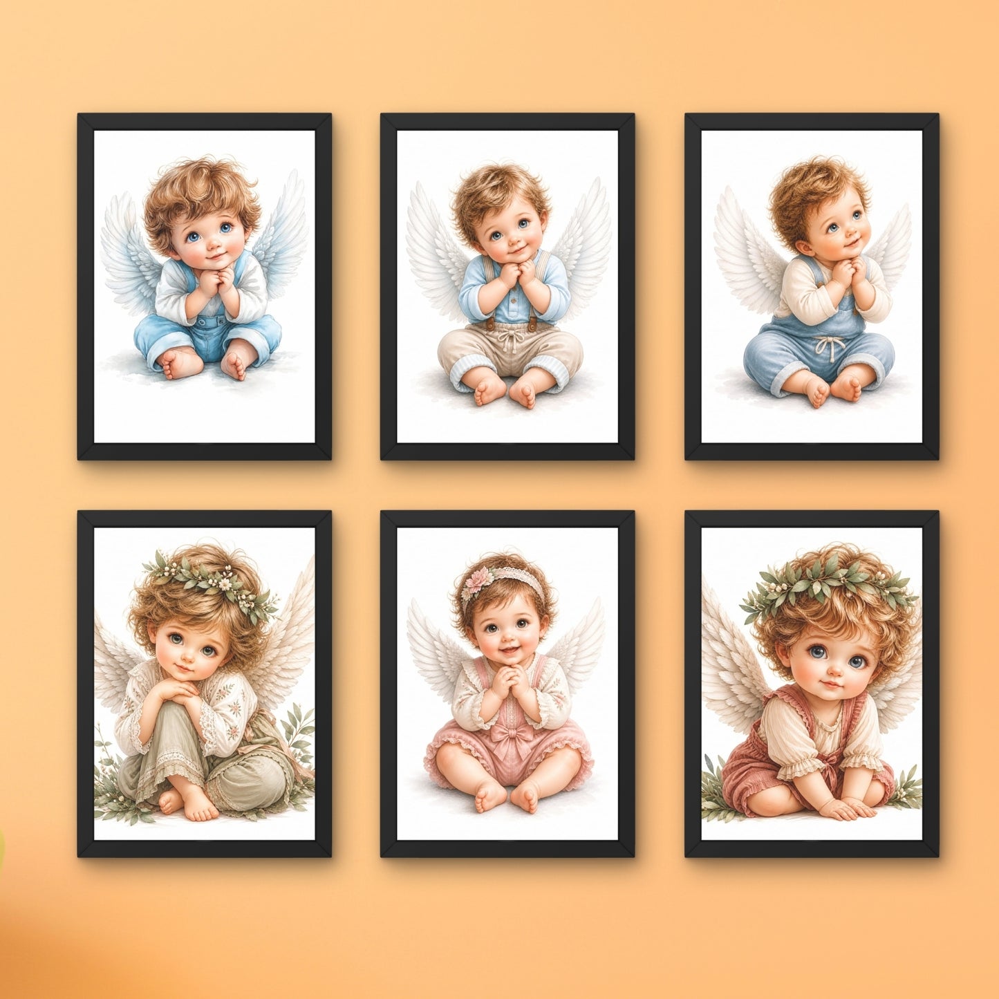 Baby Angel Framed Wall Art Set of 6