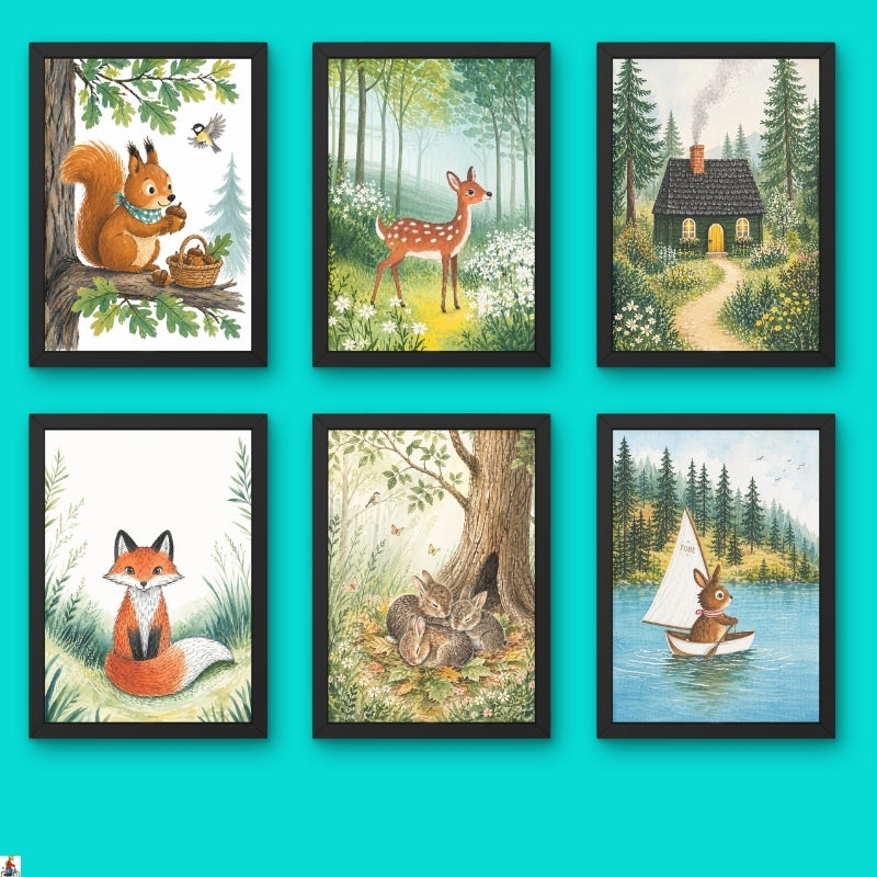 Woodland Animals Framed Wall Art Set 6