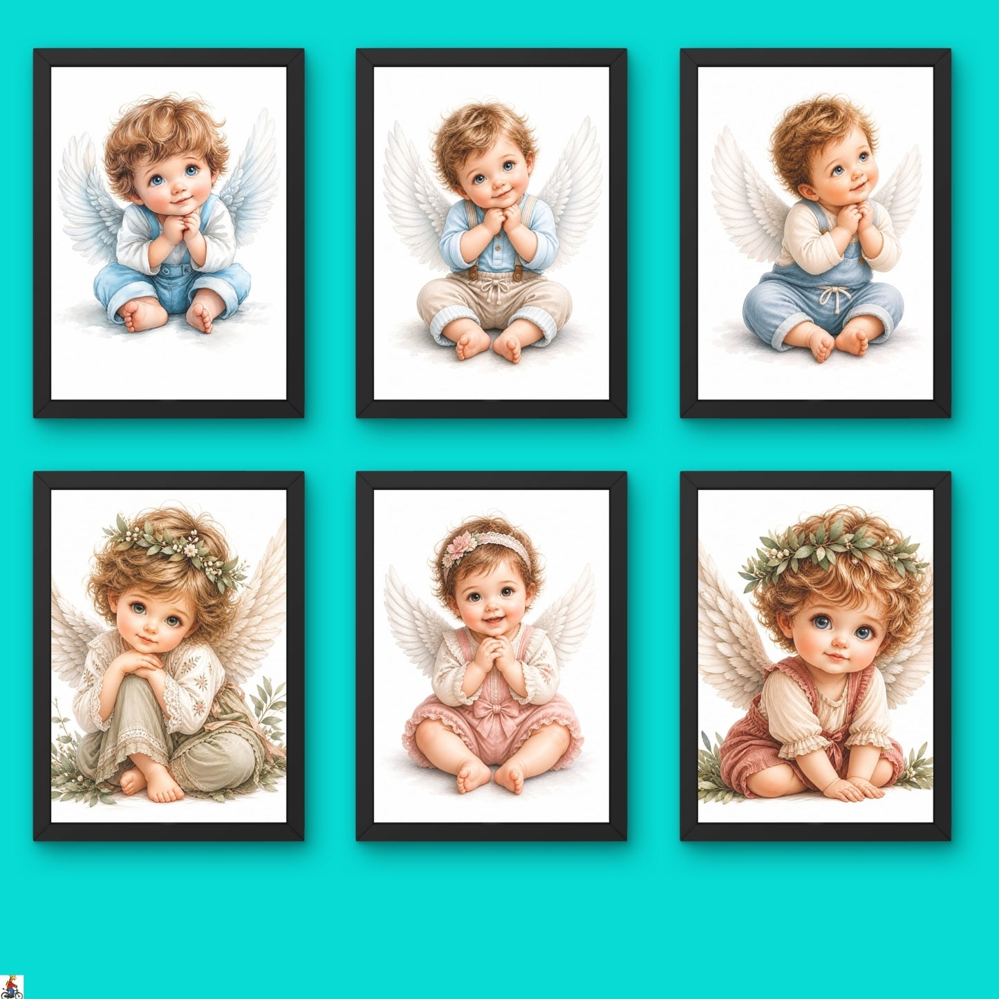 Baby Angel Framed Wall Art Set of 6
