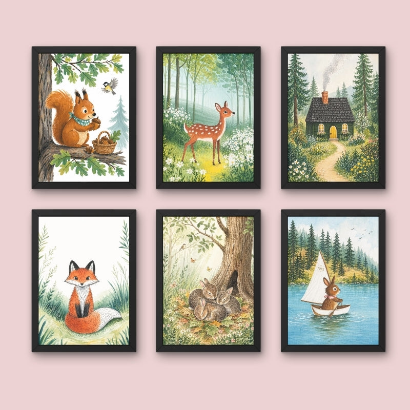Woodland Animals Framed Wall Art Set 6
