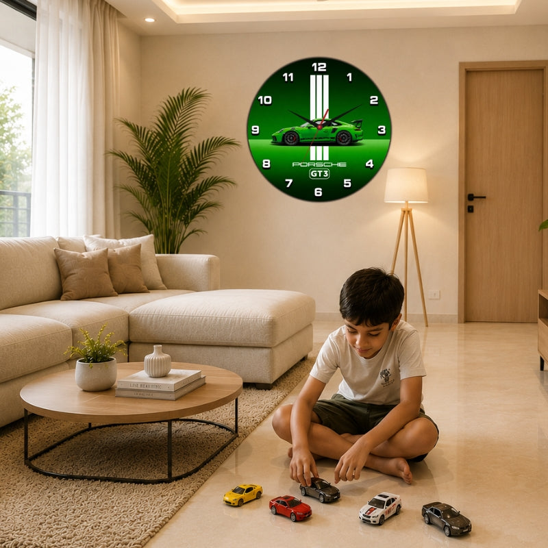 Green Sports Car Wall Clock