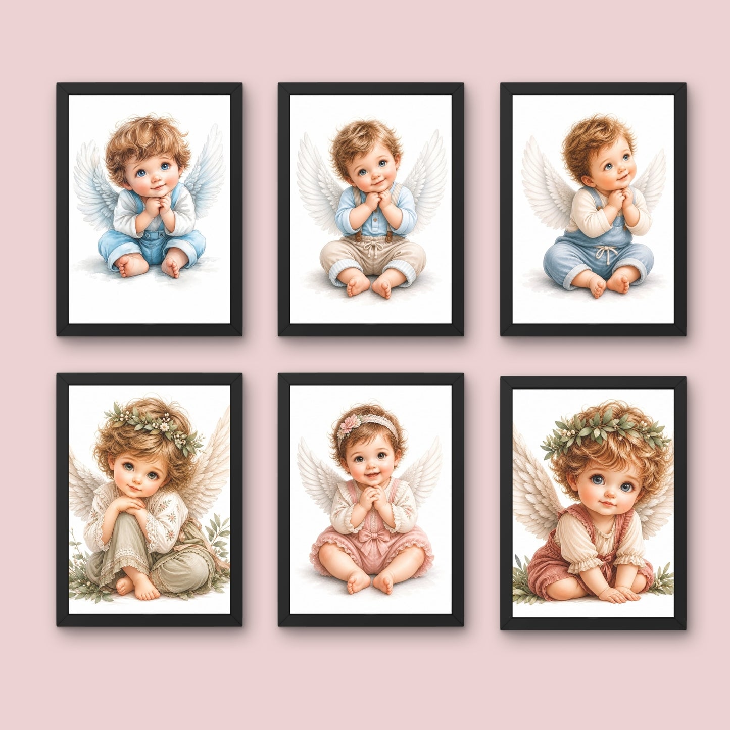 Baby Angel Framed Wall Art Set of 6